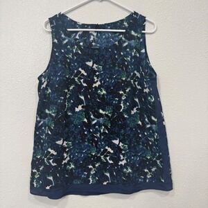 Gap Womens Blue Green Floral Sleeveless Shell Blouse Mixed Media Tank Top Large